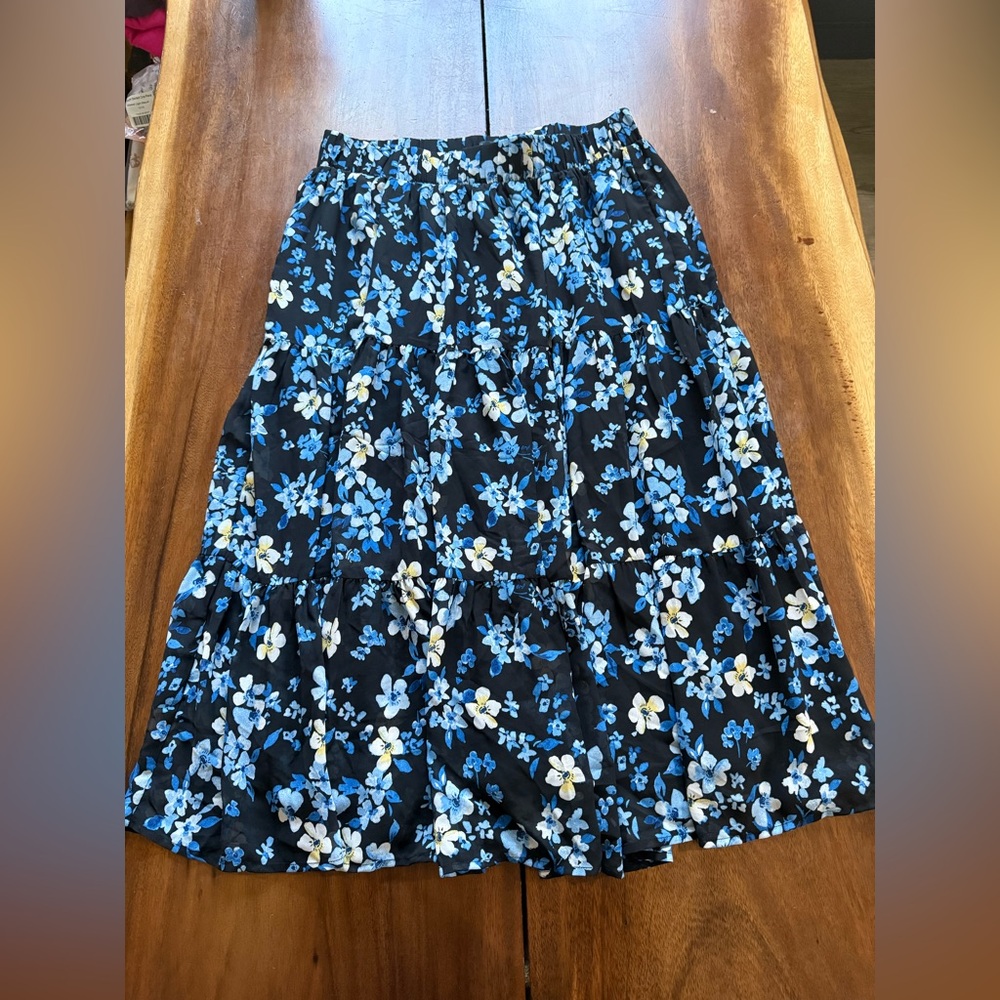 Torrid Black and Blue Floral A-Line Skirt